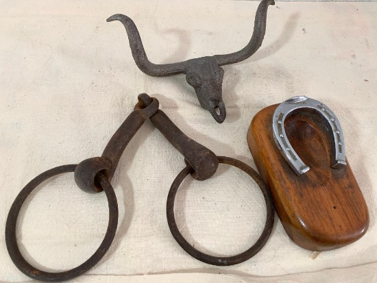 Small Lot of Metal Western Decor. The Cast Iron Rings are 13" Long - As Pictured