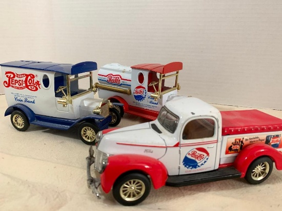 Small Lot of Pepsi Cola Collectors Metal Banks and Toy Truck - As Pictured