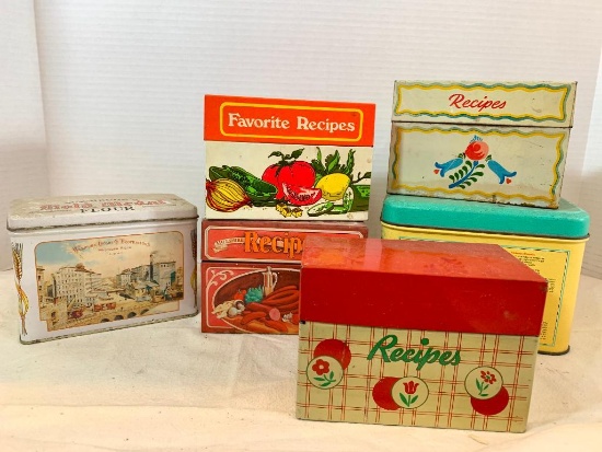 Lot of 6 Tin Recipe Boxes - As Pictured