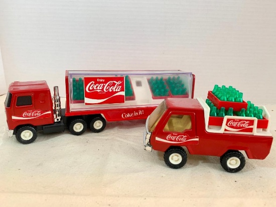 Lot of 2 Coca Cola Toy Trucks. The Largest is 9.5" - As Pictured