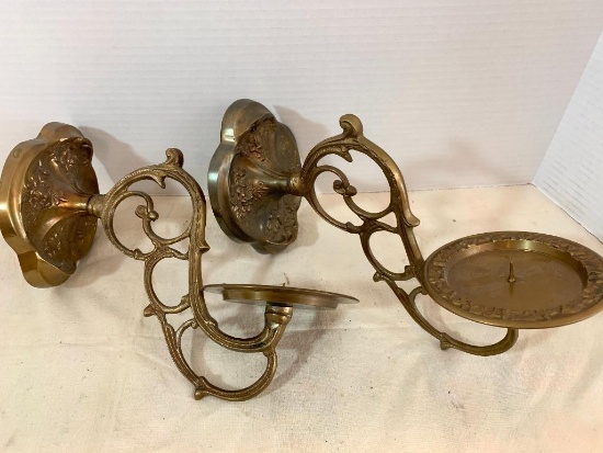 Pair of Brass Wall Candle Sconces. They are Approx. 9.5" from Wall - As Pictured
