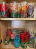 Large Lot of Flower Print Drinking Glasses - As Pictured