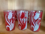 8 Piece Lot of Red Floral Drinking Glasses. That are Approx. 5