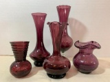 Deep Purple Glass Lot of Misc. Vases. The Tallest is 8