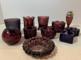 Misc Lot of Deep Purple Glass Candle Holders - As Pictured