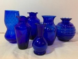 Lot of Blue Glass Vases. The Tallest is 6