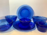 Lot of Blue Glass Bowls and Plates. The Plates are 9