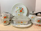 Large Lot of Corelle Baking Dishes, Mugs, Coffee Pot, Etc - As Pictured