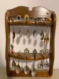 Lot of 12 Souvenir Spoons with Rack. The Rack is 12.5