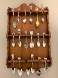 Lot of 18 Souvenir Spoons with Rack. The Rack is 17