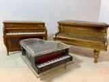 Misc Lot of Various Mini Pianos, 2 Grands are Music Boxes and the Upright is a Radio - As Pictured