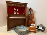 Misc Lot of Christmas Piano, Plastic Cello, Etc. The Piano is 10