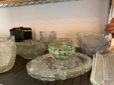 Shelf Lot of Misc Pressed Glass - As Pictured
