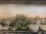 Shelf Lot of Misc Pressed Glass - As Pictured