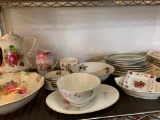 Shelf Lot of Misc Porcelain Plates, Bowls, Pitcher and More - As Pictured