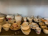 Large Shelf Lot of Misc Porcelain of Plates, Pitchers, Bowls, etc - As Pictured