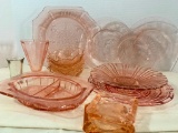 Large Lot of Pink Depression Glass Bowls and Serving Plates - As Pictured