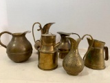 Small Lot of Various Brass/Copper Pitchers. The Tallest is 5