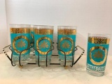 Set of 7 Drinking Glasses with Metal Serving Carrier - As Pictured