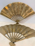 Pair of Brass Fan Wall Hangings with Dragon Detail. These are 11.5