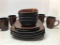 Set of Brown Hearthstone Dishware with Mugs, Plates and Bowls - As Pictured