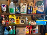 Shelf Lot of Household Cleaners, Yard Chemicals, Grass Seed, Etc - As Pictured