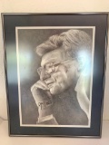 Framed and Matted Pencil Sketch by Rebecca Anderson '03 of Joe Paterno and is also Signed by Him