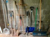 Wall Lot of Yard Tools in Shed and Net