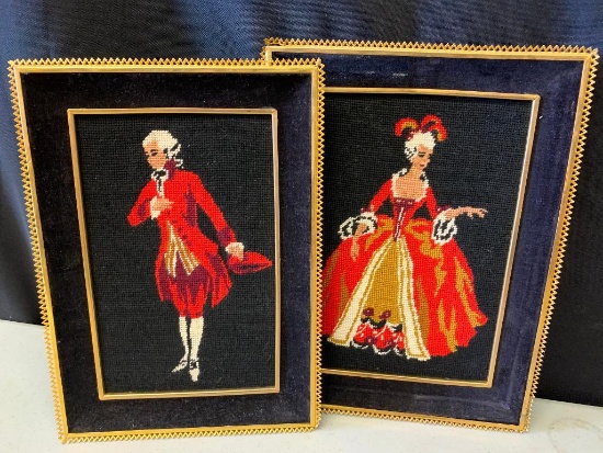 2 Piece Set of 8" x 11" Framed Needlepoint Art - As Pictured