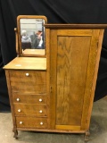 Antique Oak Bachelors Wardrobe w/Small Desk and 3 Drawers . This is 63