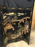 Oriental Reversible Black Laquer Wood Carved Screen. This is 72