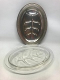 Unmarked Silverplate FOOTED Carving Meat Tray Platter w/Pyrex Dish. This is 17