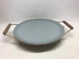 Mid-Century Modern Electric Warming Plate w/Teak Accents. This is 19