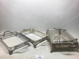 Set of 3 Silver Plated Chaffing Serving Trays with No Inserts. The Largest 19