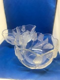 Pair of Decorative Glass Bowls w/Flower Design. - As Pictured