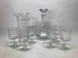Lot of Etched Ship Glass Drinkware Set. - As Pictured