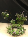 Group of Decorative Metal Wire and Faux Plant Decorations as Pictured