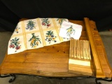 Misc Lot of Wood Shelf, Small Bath Rug, Wash Cloth and Knife Block - As Pictured