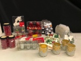 Misc Lot of Christmas Items. Includes Kitchen Towel, Battery Tea Lights, Ornaments, Etc -As Pictured