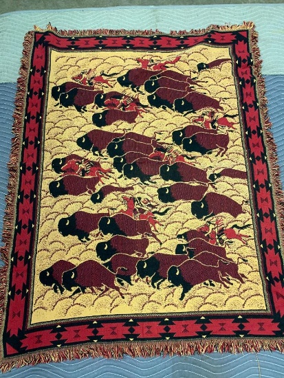 Throw with by Bob Timbelake with Native American's and Buffalo, 42" x 46"