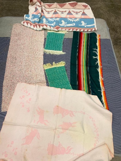 Group of Linen as Pictured, Native American Style Throw, Curtain, Bunny Blanket and More