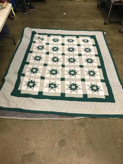 Large, Appears Handmade Quilt, Some Yellowing and Stains, 91" x 76", Buying it as you see it