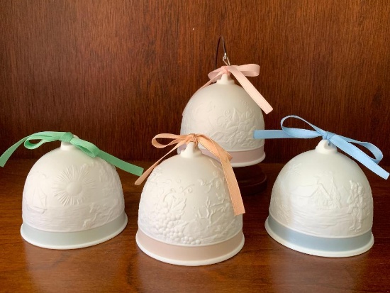 Lladro Set of 4 Bells w/One Stand. "Summer, Fall, Winter and Spring". No Box Included. They are 3.5"