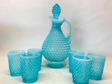 Fenton Hobnail Decanter and 6 Drinking Glasses. The Decanter is 12