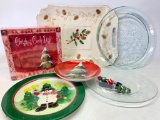 Misc Lot of Christmas Platters, Plates, Napkins, Etc. The Platter is 18