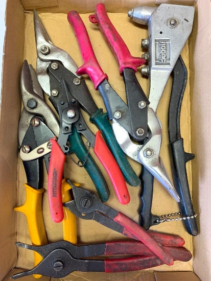 Misc. Lot of Tin Snips, Pop Rivet Gun, Ring Tools Etc - As Pictured