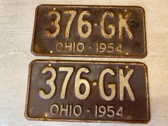 Vintage 1954 Ohio License Plates - As Pictured