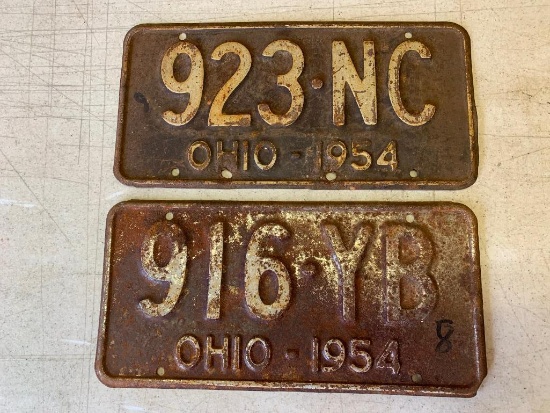 Vintage 1954 Ohio License Plates - As Pictured