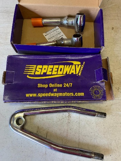 Speedway Motors Hoop Style Steering Arm Ford Spindle & Chrome Spring Perch. New in Box - As Pictured