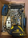 Lot of Compass, 25' Tape Measure, Sockets and More - As Pictured